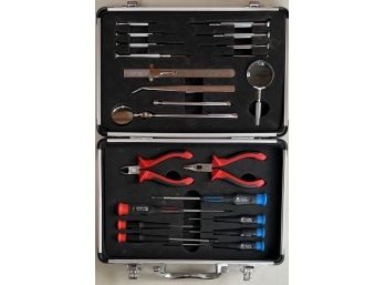 Portable Jewelers Set With Hard Case - Pliers, Screw Drivers, Magnifying Glass, Mirror, And More