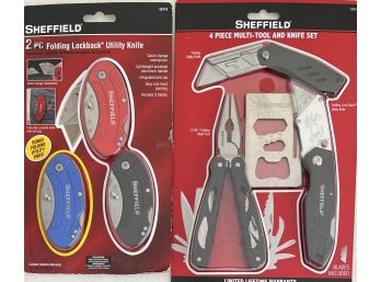 Sheffield 2-piece Folding Lock Back Utility Knife With 4-piece Multitool And Knife Set New In Packaging
