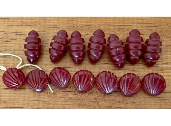 (2) Sets Of Bakelite Buttons - (7) Shell Pattern And (7) Toggle Pattern