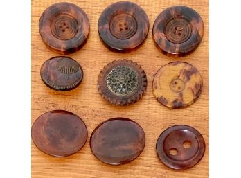 Lot Of Large Faux Tortiose Buttons - Flat Hole, And Metal Shank