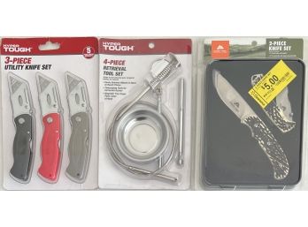 Hyper Tough 3-piece Utility Knife Set And 4-piece Retrieval Tool Set With Ozark Trail 2-piece Knife Set