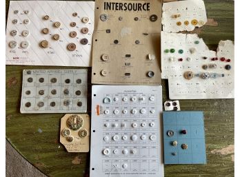 Lot Of Vintage And Antique Buttons On Sample Cards - Nylon, Intersource, United Apparel, Norcrest, And More