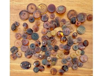Lot Of Faux Tortoise Buttons - Metal Shank, Flat Hole, And Self Shank