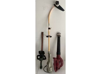 (3) Corded Yard Tools - Ryobi String Trimmer, Black & Decker Hedge Hog, & Toro Rake & Vac Blower