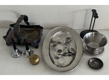 Eclectic Metal Lot - Silver Plate, Stainless Bowls, Hangers, And More