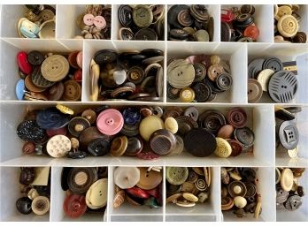 Box Of Antique And Vintage Buttons - Celluloid, Bakelite, Shell, Tight Top, Bone, Casein, And More