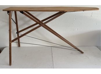 Antique Rustic Wooden Ironing Board With Metal Frame