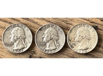 (3) Washington Head Silver Quarters - 1957, 1959, And 1964