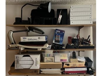 Large Office Supply Lot - Binders, Organizers, Lamps, Assorted Paper, And More