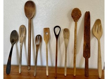 Hand Carved Antique Primitive Kitchen Utensils - Honey Dipper - Slotted - Spatula - Spoons - Honey