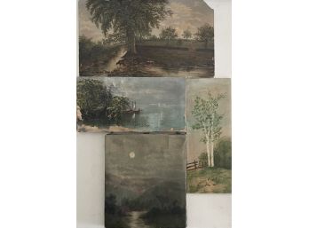 (4) Antique Original Paintings On Board And Canvas - Landscape And Sea