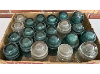 (22) Antique Assorted Size Blue And Clear Glass Insulators