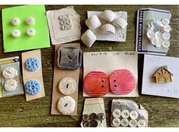 Vintage Lot Of Shell Buttons And Buckles - On Original Cards, Mother Of Pearl, And More