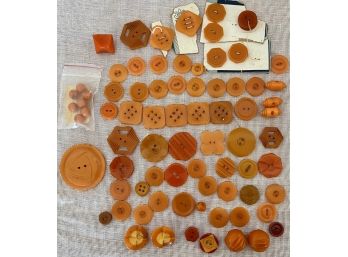 Lot Of Orange Bakelite Buttons - Round, Two Tone, Flat Hole, And Metal Shank