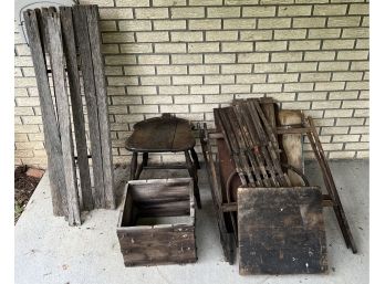 Lot Of Salvage Primitive Scrap Wood Lot (as Is) - Partial Crate, Chair, And More