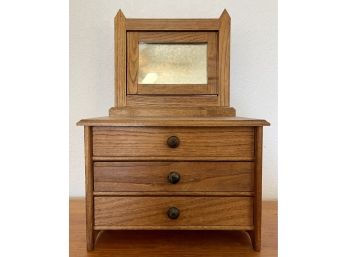 Vintage Oak Wood Doll House 3 Drawer Dresser With Mirror And Pulls