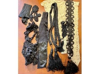 Collection Of Victorian Lace Hand Tatted, Tassels, Belts, And More