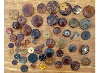 Lot Of Vintage Assorted Size Faux Tortoise Buttons - Flat Hole, Shank, And Self Shank