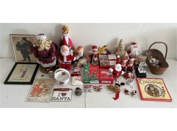 Christmas Decor Lot  - Figurines, Ornaments, Squeaky Toy, Lights, Crystal Prism, And More