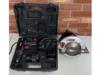 Craftsman 13.2 Volt Cordless Drill With 2 Batteries, Charger, And Case, And 7.25' Circular Saw (as Is)