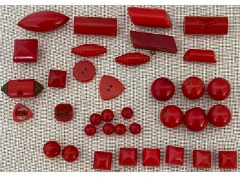 Assorted Round And Toggle Vintage Cherry Red Bakelite Buttons - Self Shank, Metal Shank, Flat Hole