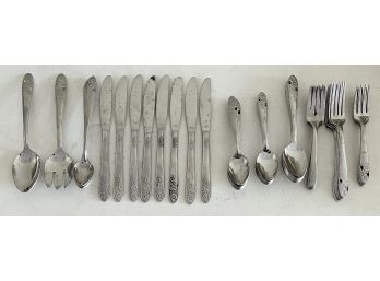 Lot Of Assorted Oneida And Maytime Stainless Silverware - Forks, Knives, Spoons, And Serving Pieces