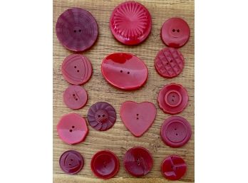 Lot Of Vintage Assorted Size Cherry Red Bakelite Buttons - (1) Self Shank, And Flat Hole