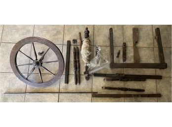 Salvage Wooden Antique Primitive Spinning Wheel Parts