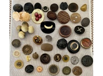 Assorted Antique And Vintage Buttons - Celluloid, Bakelite, Tight Top, Military, Mother Of Pearl, And More