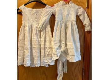 (2) Antique Cotton Lace Children Dresses 1800's (as Is)