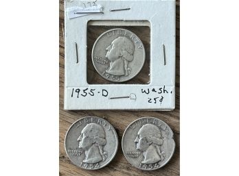 (3) Washington Head Silver Quarters - (2) 1954 And (1) 1955