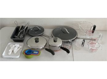 Kitchen Lot - Calphallon And Revere Ware Pans, Glass And Plastic Measuring Cups, Whisks, Cuisinart, And More