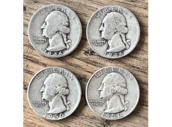 (4) Washington Head Silver Quarters - (2) 1946, 1950, And 1951