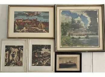 (5) Vintage And Antique Prints In Frame (as Is)