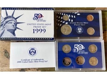 1999 United States Mint Proof Set 50 States Quarters With COA
