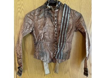 Antique Victorian Glass Button Satin Jacket With Stripe Trim And Tails (as Is)