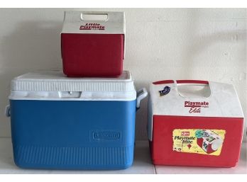 (3) Coolers - Rubbermaid, Igloo Playmate Elite, And Little Playmate