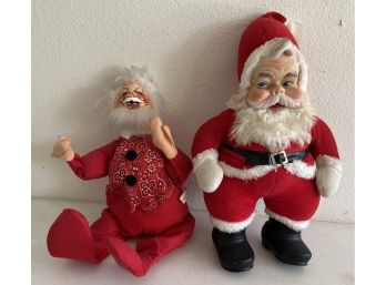 (2) Vintage Santa Figurines - Rushton Star Creations And Annalee Mobilitee Doll Santa Claus