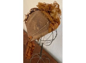 Victorian Hand Woven Hat With Lace Top And Satin Bow