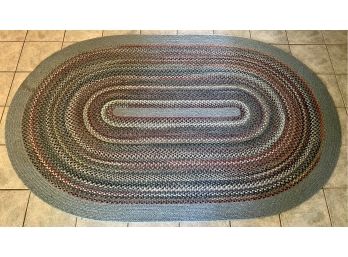 Vintage 66 X 101 Inch Hand Made Multicolor  Oval Braid Rug