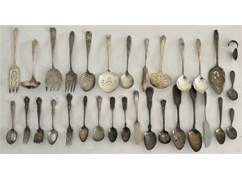 Collection Of Assorted Silver Plate Serving Pieces & Silverware - Carlton, Community, W.M Rogers, And More