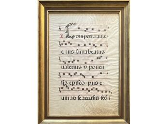 Antique Double Sided Latin Gregorian Chant Sheet Music On Papyrus In Frame