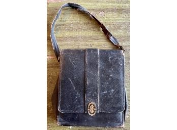 Victorian Leather Purse With Metal Closure And Handle (as Is)