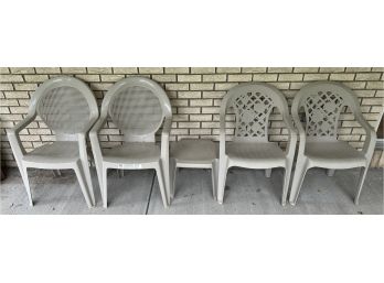 (4) Plastic Patio Chairs With Table