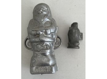 (2) Antique Cast Iron Santa Hinged Molds - Hello Kiddies And E & Co 991