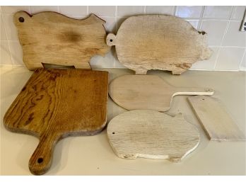 Lot Of Vintage Wood Cutting Boards - Pigs - Bunny - Oven Snd More