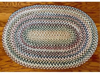 Vintage 36 X 25 Inch Oval Hand Braided Multicolor Rug