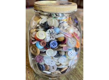 Best Food Jar Filled With Assorted Vintage Buttons - Bakelite, Celluloid, Casein, Plastic, Metal, And More