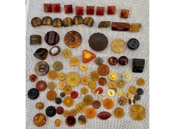 Vintage Button Lot - Faux Tortoise, Bakelite, Celluloid, Plastic, And More