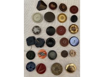 Lot Of Large Buttons - Tight Top, Bakelite, Celluloid - Flat Hole, Self Shank, And Metal Shank